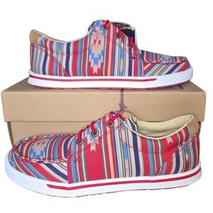 Twisted X WHYCO18 Multi-Color Aztec Serape Pattern‎ Canvas Boat Shoes Women's 8M